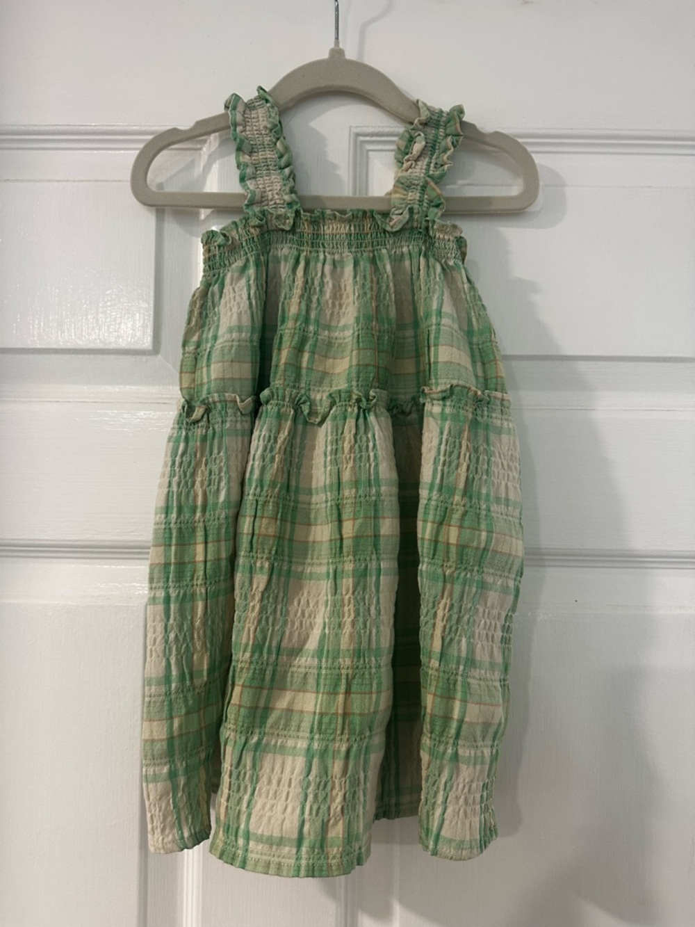 Old Navy Green and Cream Plaid Smocked Top